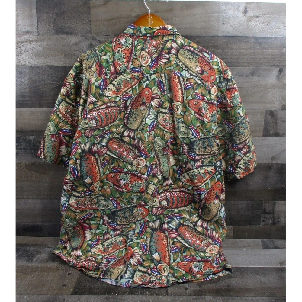 Vintage Banana Republic Shirt Mens XL Fish Print Safari Travel Short Sleeve 90s